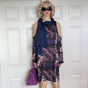 Beige by ECI cold shoulder shift dress